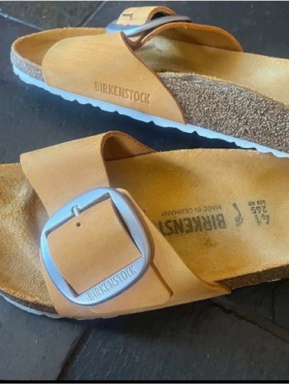 Birkenstock Women’s Madrid Single Strap Sandals in Tan with Silver Buckle
